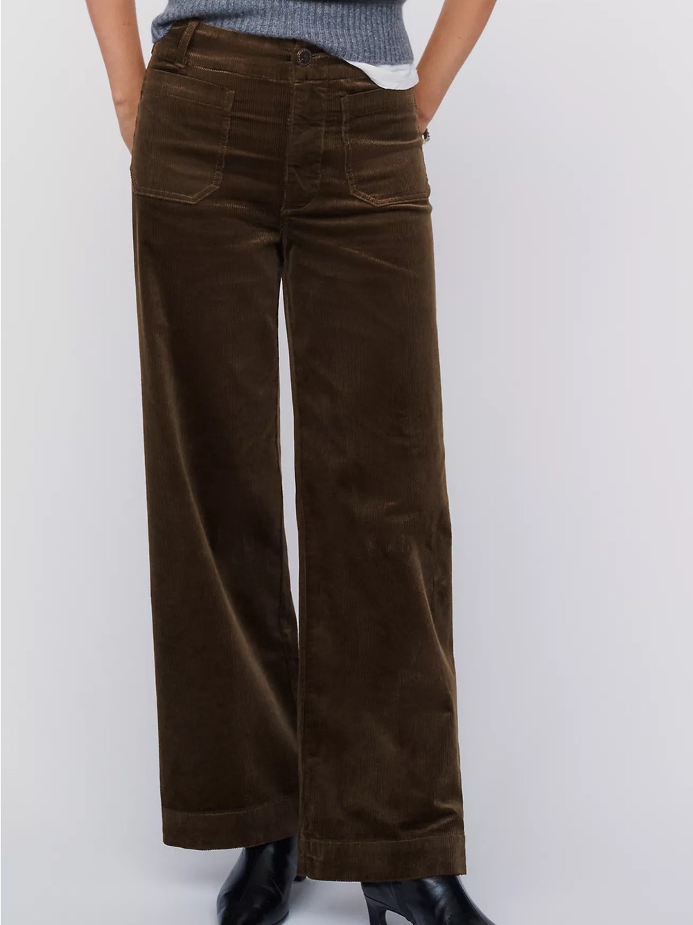 Anthropologie Maeve Colette Corduroy Full Length Wide Leg Pants - Bronze Olive